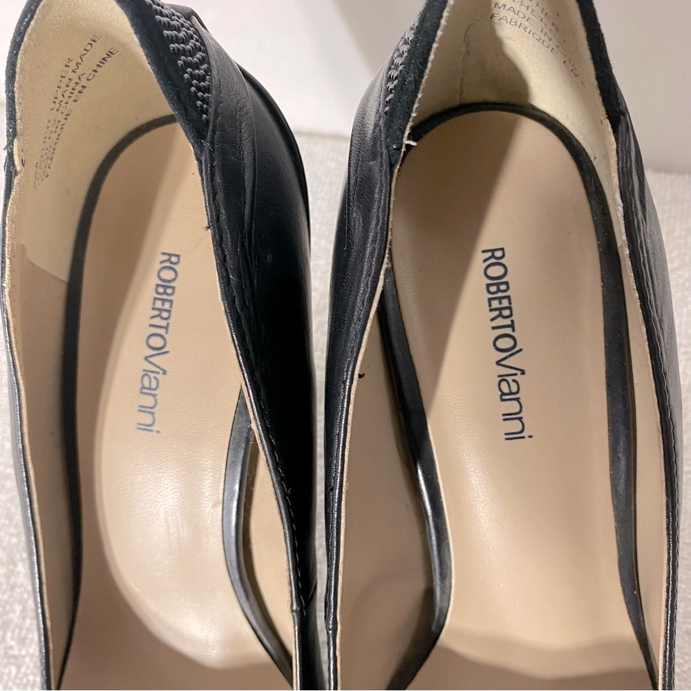 Roberto Vianni Blk Leather Round Toe Platform Heels 39 Corporate Siren Mob Wife - Picture 8 of 14